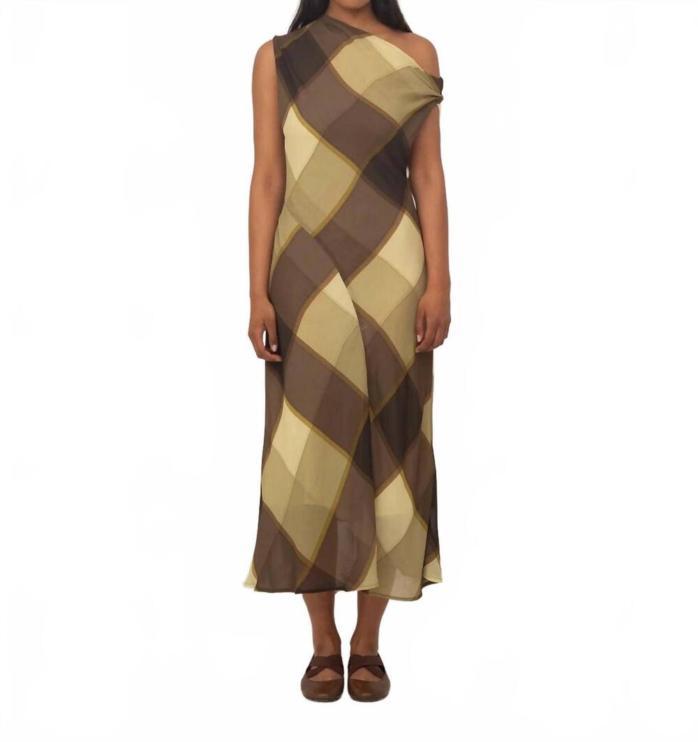 NEW CARMEN SAYS long asymmetrical dress in royal plaid brown